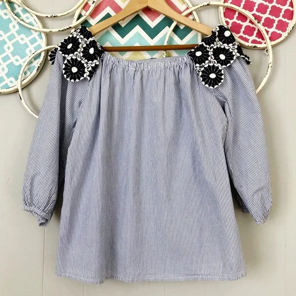 LOFT Blue and Black Off-Shoulder Top - Picture 6 of 6